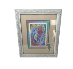 Framed Seahorse Wall Art Print Distressed Wood Frame Shabby Chic 11.5×9.5