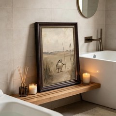 Dark Brown Framed Frog Wall Art Vintage Country Toad Canvas Prints Decor Art