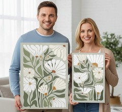 2 Pcs Boho Wildflowers Canvas Wall Art Green Bohemia Abstract Floral Botanica…