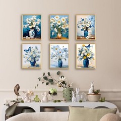 LIIGEMI Flower Wall Art Print -Daisy Oil Painting 8×11 Inches, Blue