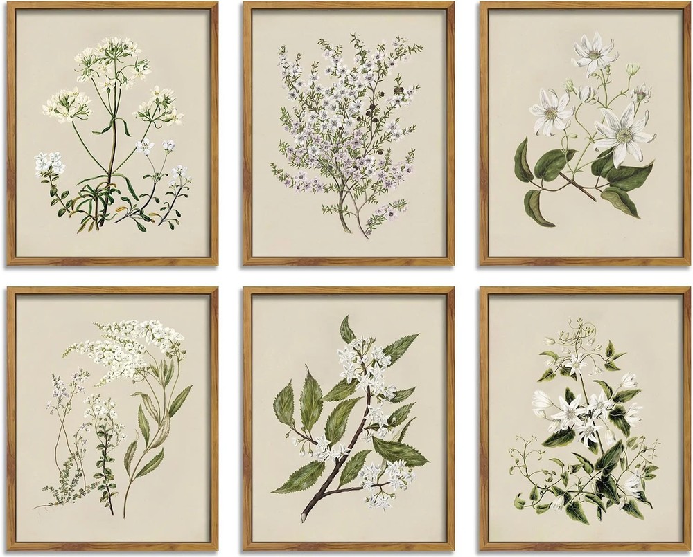 YD&YZY Vintage Botanical Wall Art Neutral Floral Canvas Flower Wall Decor Set of