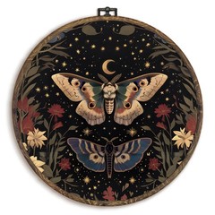 Witchy Butterfly Moth Round Wall Art Framed, Gothic Wall Art, Boho Vintage Bu…