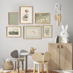 Vintage Nursery Wall Art Kids Canvas Poster Baby Room Wall Decor Sage Green Duck