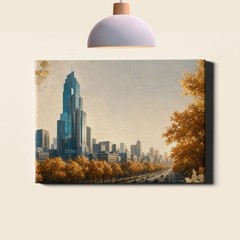 Autumn urban boulevard skyline illustration Wall Art cityscape