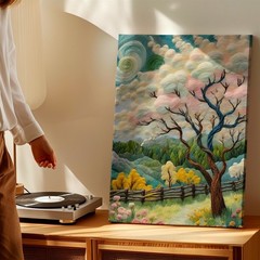 Wall Art Quirky Blossom Tree Landscape Pastel Cloud Sky Floral Gallery Print