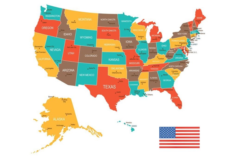 Colorful Classroom Map Of United States USA School Art Print Poster 36×24