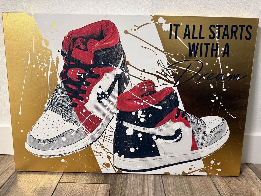Notoriart Nike Air Jordan 1 Sneaker Canvas Wall Art Gold Dream Poster
