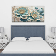 Blue and White Floral Canvas Wall Art – Ready to Hang 20″ x 40″ Decor