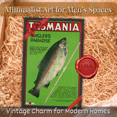 Vintage Tasmania Fishing Poster Framed 11×17 Anglers Paradise Wall Art Gift