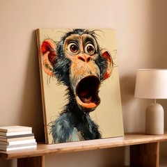 Canvas Funny Surprised Monkey Portrait Cartoon Animal Home Room Elegant Print