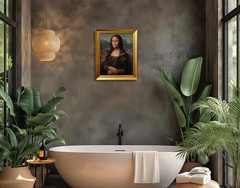 Vinatge Gold Frame Mona Lisa Holding Nose Bathroom Wall Art Funny Monalisa Ba…