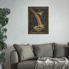 Vintage UFO RAINBOW Wall Art, Alien Pot of Gold Decor, Sci-fi Gay Pride Poster