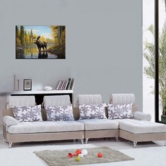 Majestic Moose by the Forest River-Printed On Canvas-Fun Gift- Home Wall Decor