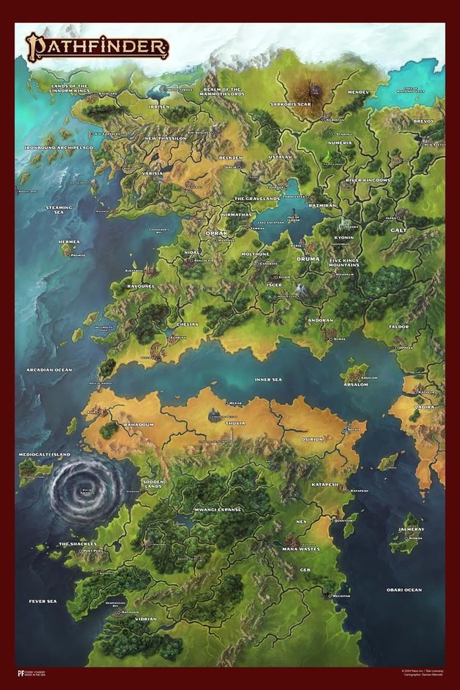 Pathfinder Map Golarion Lands Inner Sea Cool Wall Art Print