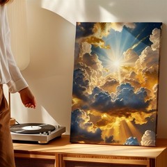 Wall Art Heavenly Cloudscape Sun Rays Sky Canvas Print Golden Dramatic Decor