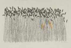 Ben Shahn Wheat Field – Modernist Line Drawing with Color Accents Art Print