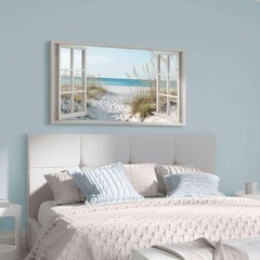 Window Beach Framed Wall Art Canvas Large Tropical Coastal Sea Landscape 48″x24″
