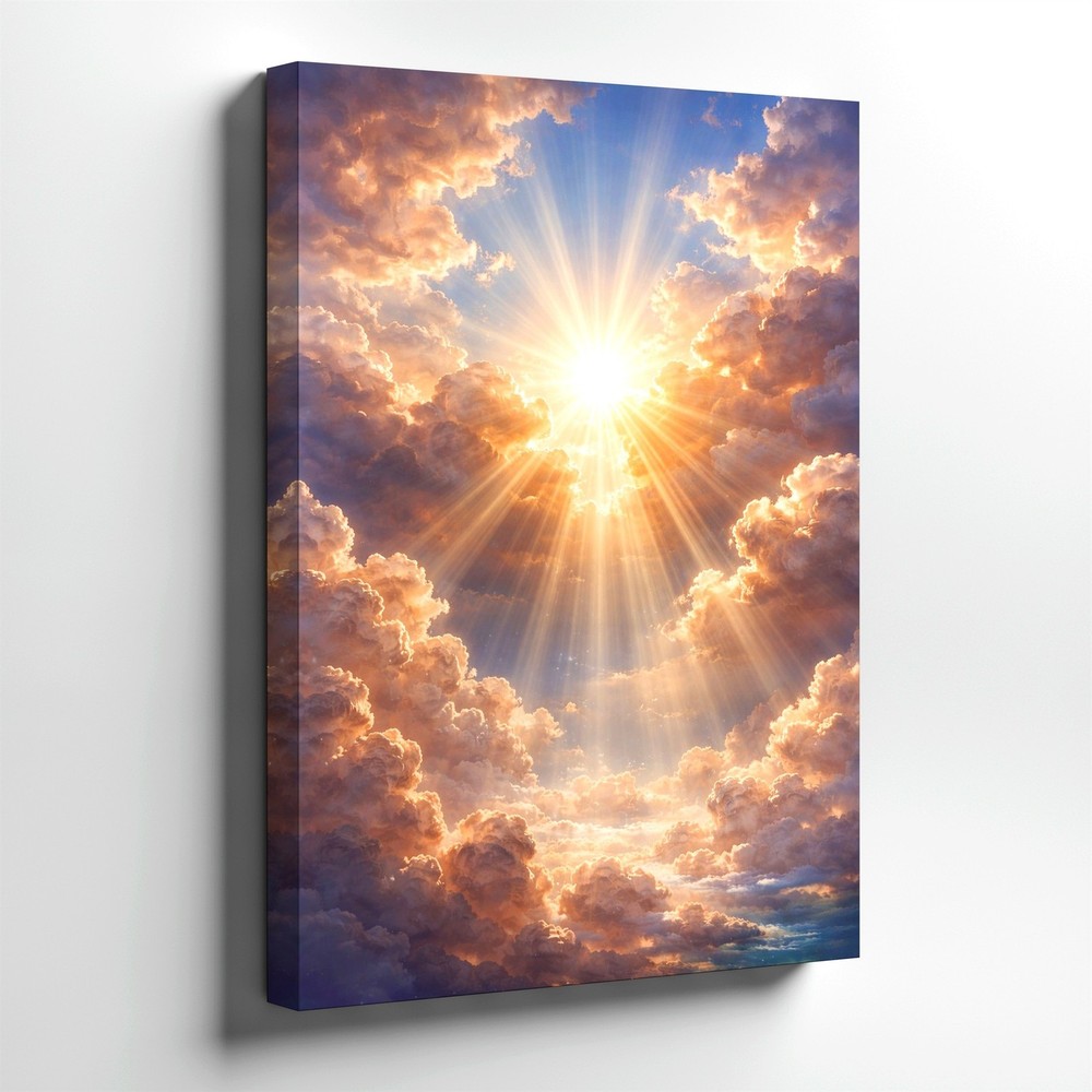 Wall Art Sun Rays Through Clouds Heavenly Sky Modern Aesthetic Gallery Print