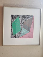 Signed 1986 Abstract Painting Postmodern Memphis Style Pastel Geometric Original