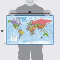 Laminated World Map Poster – Wall Chart Map of Earth – 18″ X 29″ (Blue)