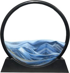 Moving Sand Art Picture 12in Deep Sea Seascape Desktop Decor Blue Glass