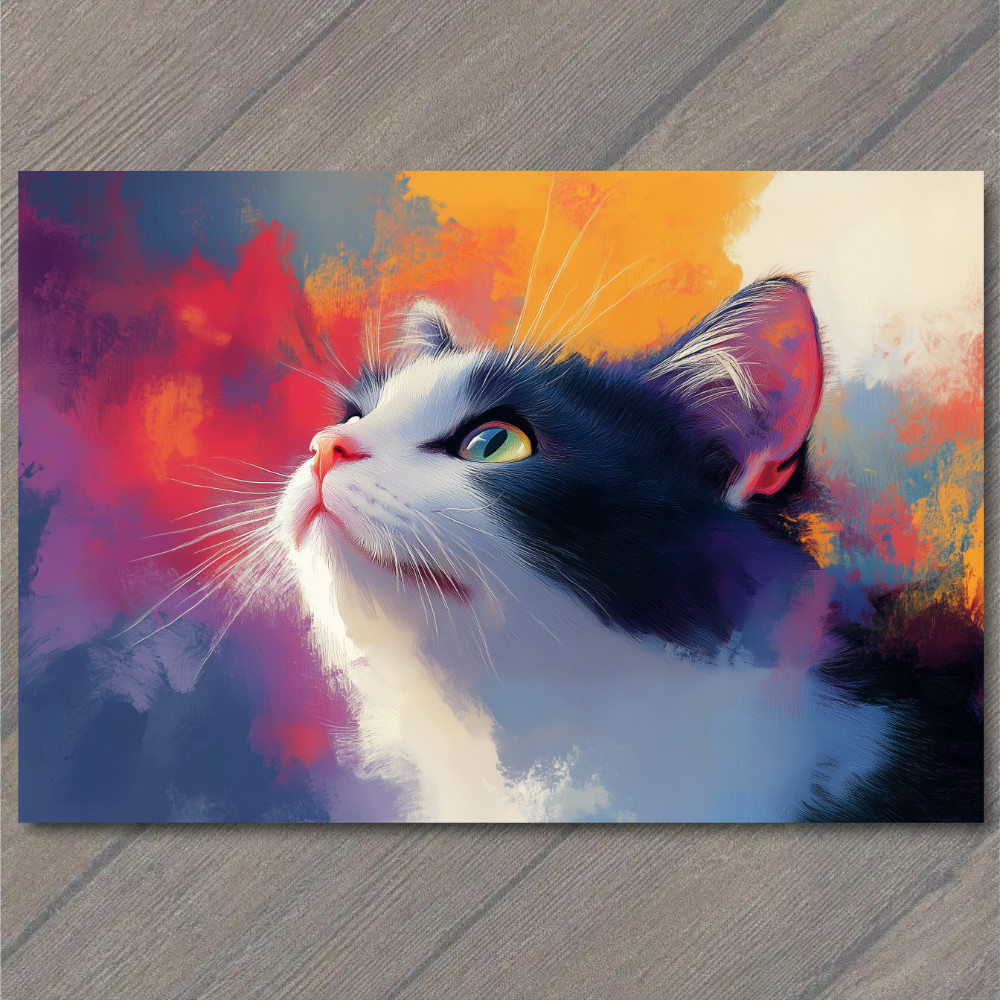 Art Print Black White Cat Green Eye Glow Color Splash Orange Red Purple Sky