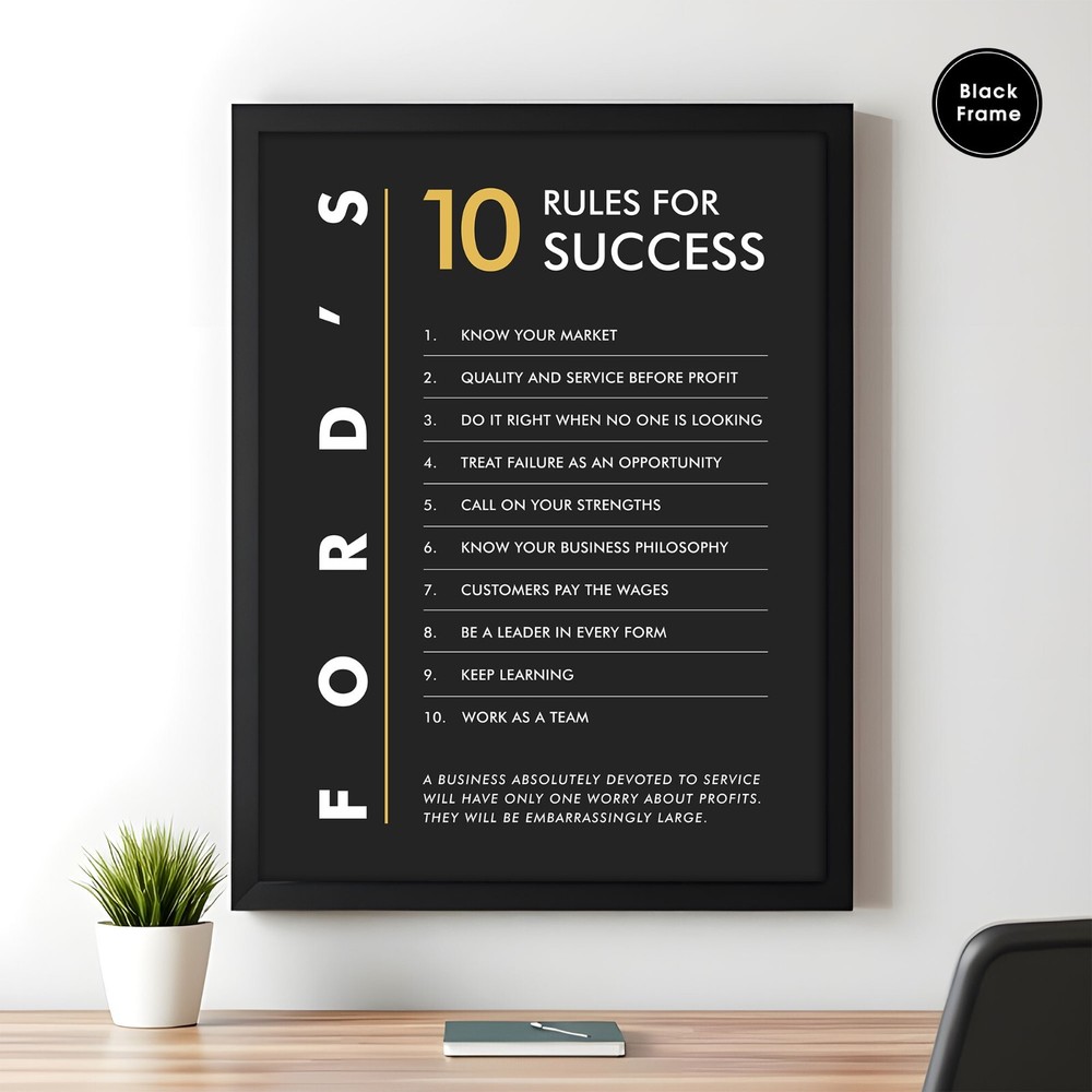 Henry Ford, 10 Rules for Success, Motivation Wall Art, Office Decor, Office Wall