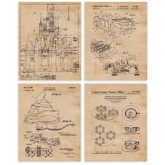 Classic Theme Park Ride Patent Prints, 4 8×10 Art Decor Home Work Disney Office