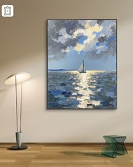 Coastal Sailboat Canvas Wall Art Ocean Painting Modern Nautical Home Decor 36*24