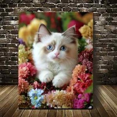 Flowers And Plants Cute Ragdoll Kitten Painting Metal Print Ready to Hang