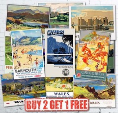 Vintage Popular Welsh Wales British Travel Railway GWR LMS Posters A5/A4/A3/A2