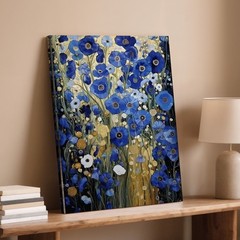 Blue And White Floral Canvas Wall Art Modern Abstract Flower Garden Decor Print
