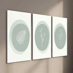 3pcs White & Mint Green Line Accents Wall Art Canvas Framed 50x70cm