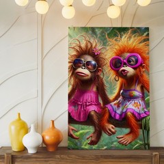 Cute Monkeys In Sunglasses Wearing Dresses Canvas Art For Kids Room Decor Print