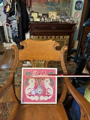 Sapna Shah Chinoiserie Twin White Pekingese Framed Pink Artwork