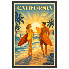 California Vintage Travel Poster 11×17 Framed Retro Wall Decor Art Gift
