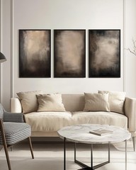 Abstract Framed Wall Art Huge 24x36in Earthy in Deep Brown and Beige Tones Mo…