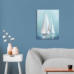 Sailing Boat Canvas Wall Art – Ocean Picture with Blue Seaview Painting for L…