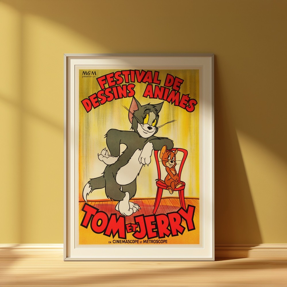 Tom and Jerry Movie Poster French Vintage Cartoon Animation Film Art Print