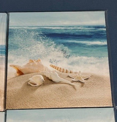 Canvas 12 X 12 Wall Art Ocean Beach Sand Waves Seashell Starfish Picture set/4