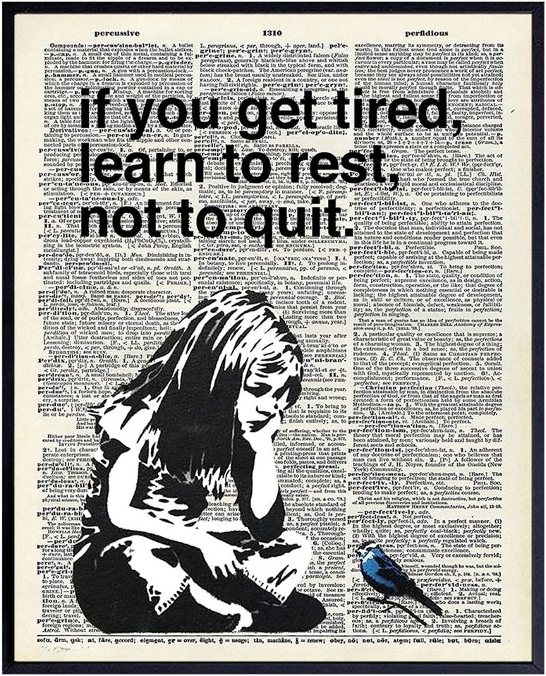 Banksy Rest Don’t Quit – Unframed Dictionary Wall Art Print – Makes a Great Gift
