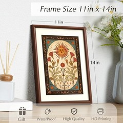 Brown Framed Canvas Wall Art, Bedroom Small Vintage Art,11x14in, Retro Sun fl…