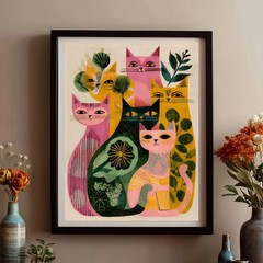 Retro Cat Poster – Colorful Mid Century Eclectic Wall Art Print