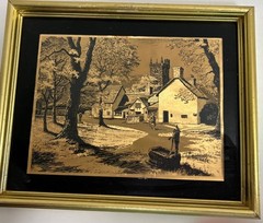 Lionel Barrymore Etched Gold Foil Print Framed Mid-Century Modern 10 1/2 “ VTG