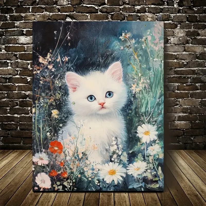 Adorable Ragdoll Kitten Blue Eyes Among Painting Metal Print Ready to Hang