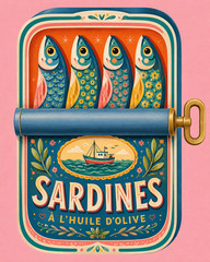 Cute Pink Sardines Poster Dopamine Decor Retro Kitchen Wall Art Print