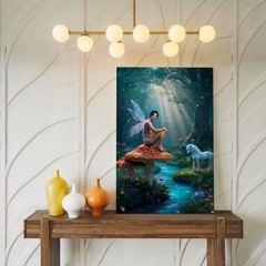 In A Magical Forest, A Whimsical Fairy With Translucent Wings Perches Wall Art