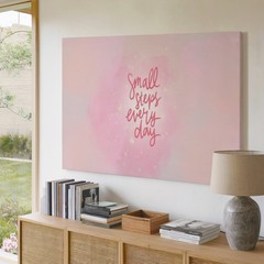 Small Steps Every Day Inspirational Quote Canvas Wall Art Pink Pastel Decor