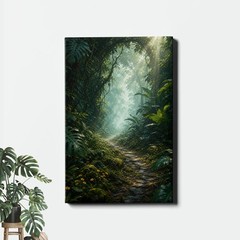 Misty Jungle Path Canvas Print Rainforest Landscape Nature Scene