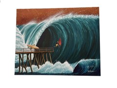 Pier Pressure Surfing Big Wave, Rick Romano, Wall Decor Home Art Print 11″ x 14″